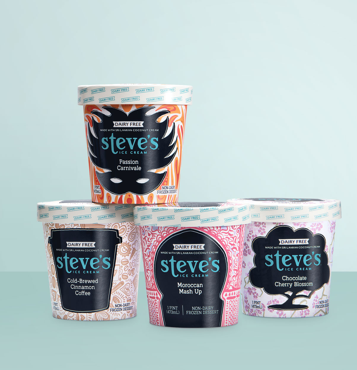 4 pints of ice cream on blue background